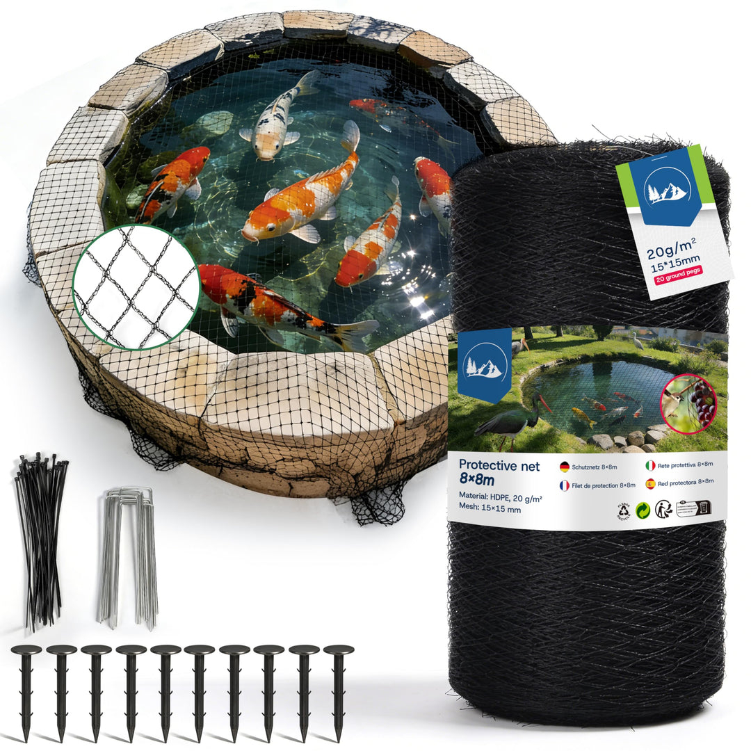 Vogelschutznetz, Teichnetz feinmaschig (15×15 mm), 20 g/m², 3-strängig geflochten, robust, Laubschut