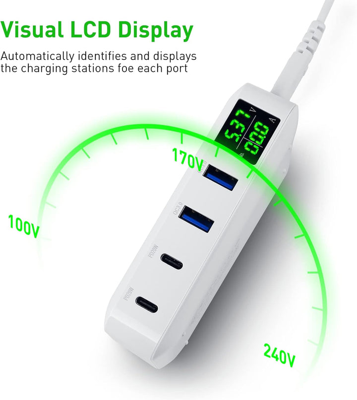 ideallife Superschnelles USB Ladegerät, 70W 12A 4-Port USB Ladestation 20W PD Ladegerät und QC3.0 Mu