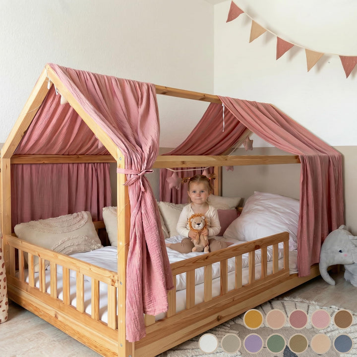 lilimaus Hausbett Himmel - 100% Baumwolle Betthimmel aus Musselin - Hausbett Deko - Geschenk Mädchen