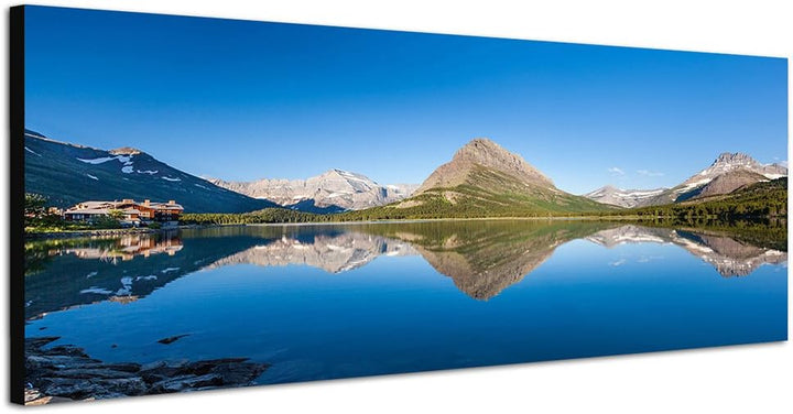 Paul Sinus Art Panoramabild auf Leinwand und Keilrahmen 150x50cm Montana Nationalpark Berge See Spie