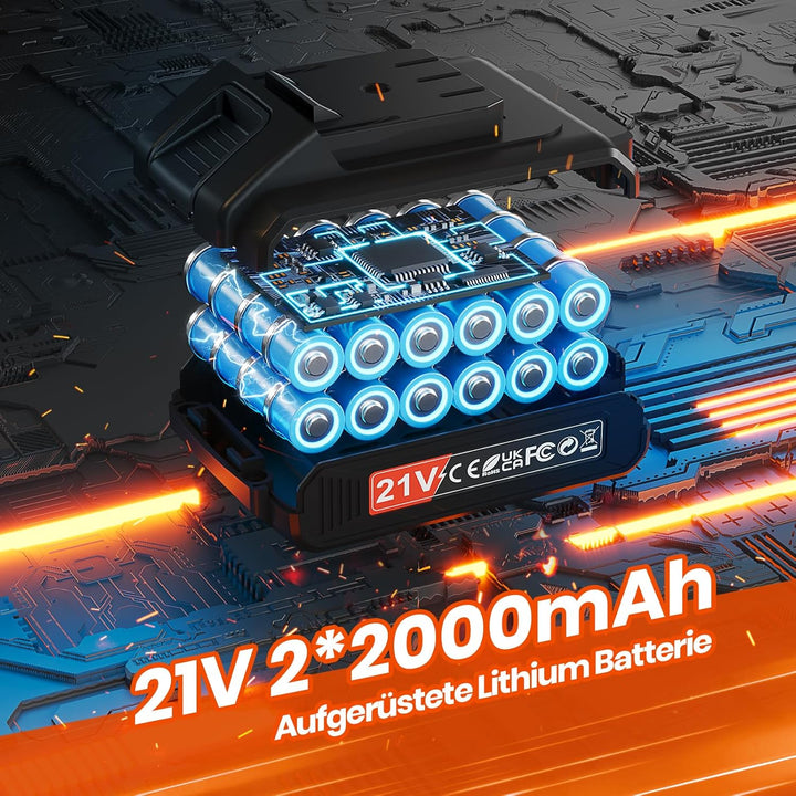 21V Akku Bohrmaschine, Akku Schlagbohrschrauber mit 2 Akkus 2,0Ah, Akkuschrauber Set 45Nm, Akkubohre