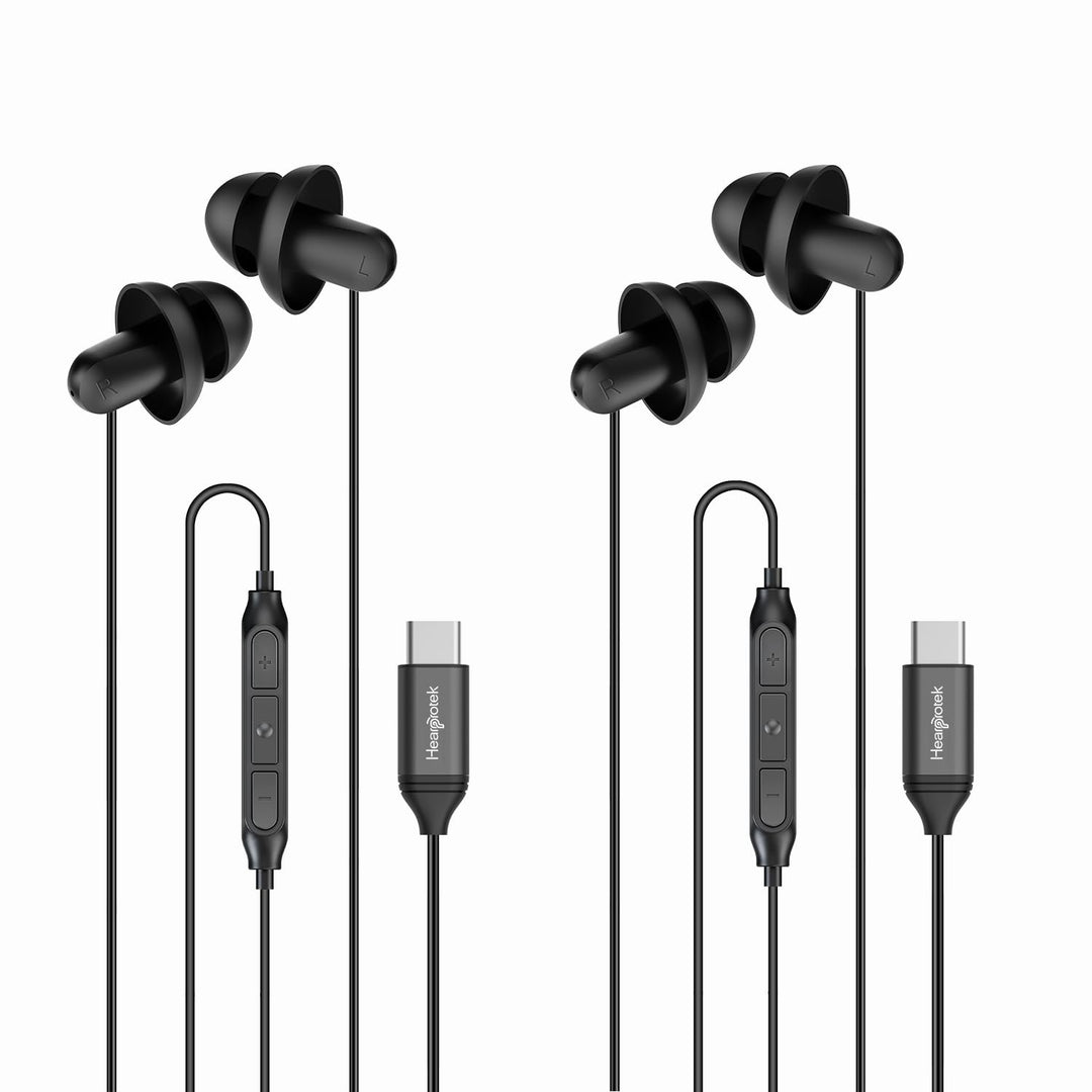 Hearprotek 2 Paar USB c-Schlaf-Ohrhörer, Kopfhörer mit Mikrofon-Silikon-Geräuschisolierung Typ c-Ohr
