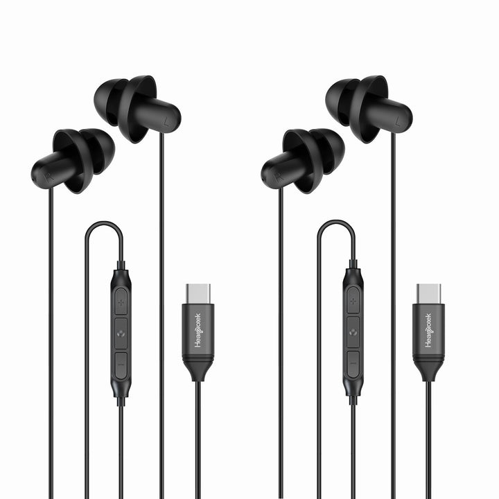 Hearprotek 2 Paar USB c-Schlaf-Ohrhörer, Kopfhörer mit Mikrofon-Silikon-Geräuschisolierung Typ c-Ohr