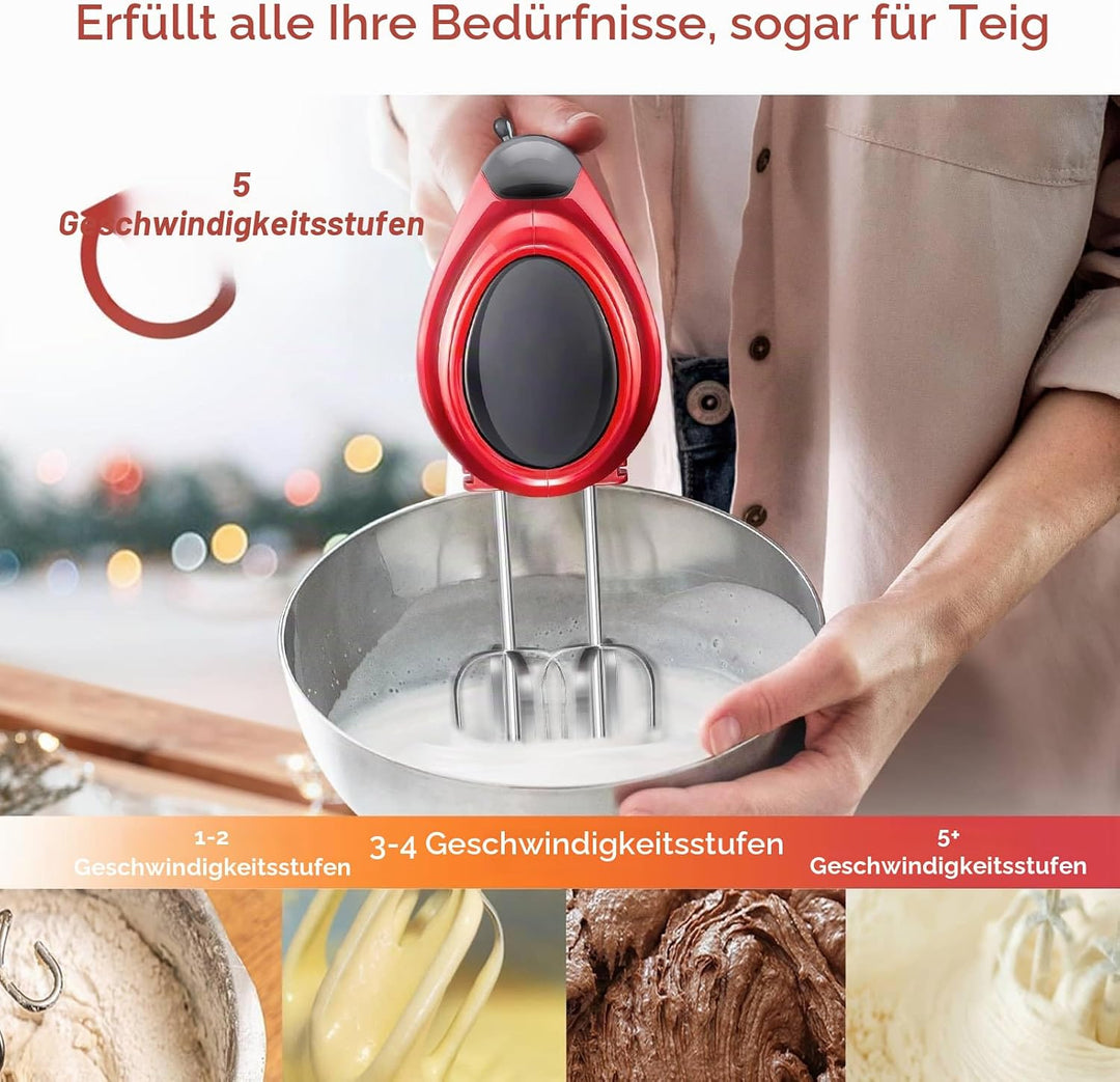 Handmixer Elektrisch Handgehalten mit flachem Boden, tragbarer Mixer für Küchenbacken von Kuchen, kr