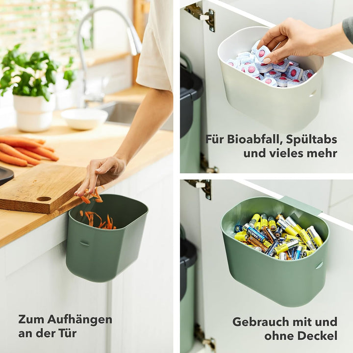 Rotho Salsa Biomülleimer 3,2l, mit Decekl Komposteimer, integrierte Hängevorrichtung, Kunststoff, 22