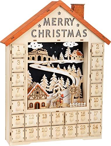 small foot Adventskalender Merry Christmas aus Holz, Weihnachtsdeko mit LED-Beleuchtung, Weihnachtsh