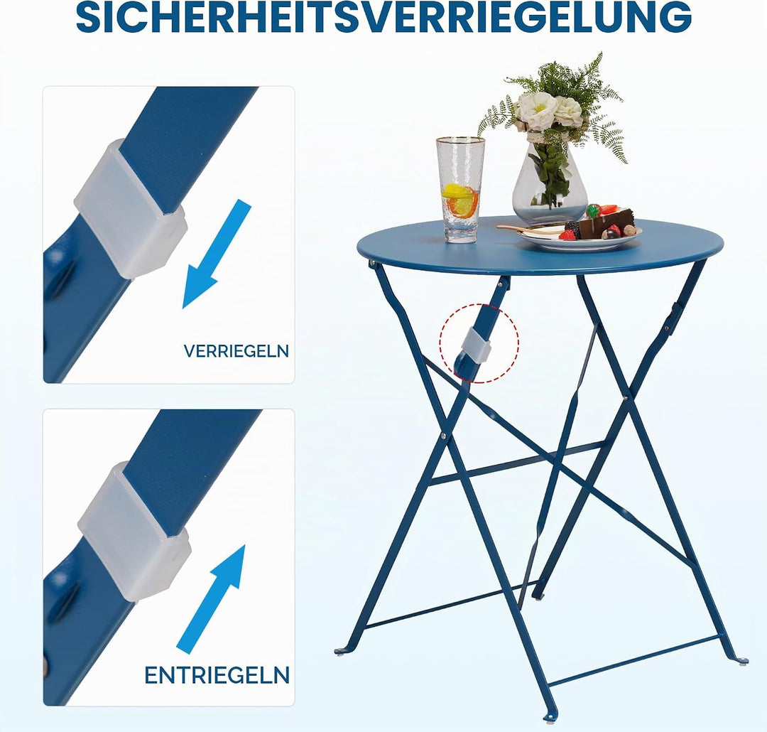 Grand patio Bistro Set 3 Stück, Balkonset, Sitzgruppe 2 Stühle und 1 Tisch, Premium Stahl, Klappbar,
