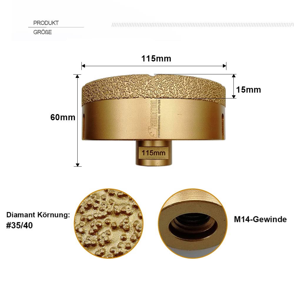 SHDIATOOL Diamant-bohrkrone Durchmesser 115mm Diamanthöhe 15MM für Porzellan Fliese Granit Marmor Tr