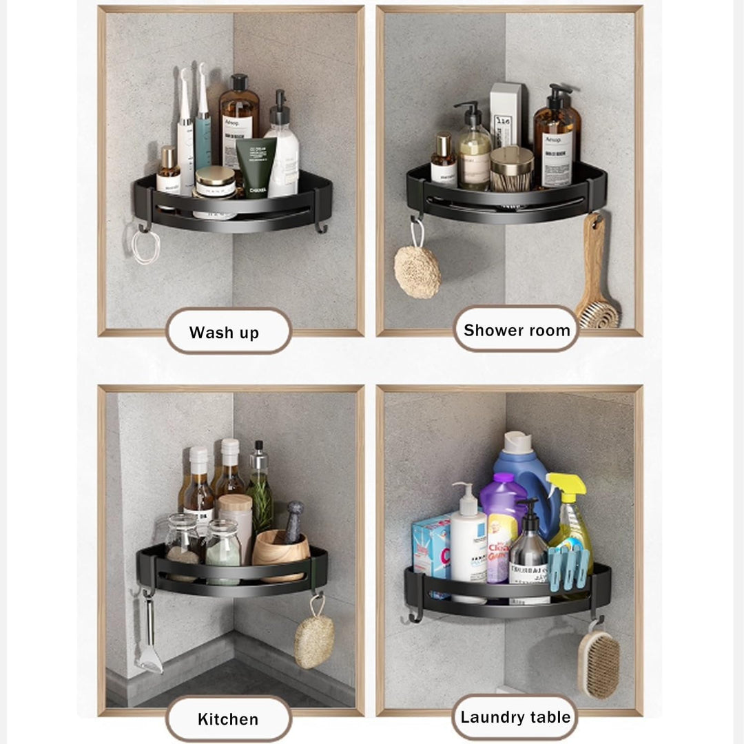 Duschablage Ohne Bohren, Badezimmer Regal mit Haken und Seifenständer,Duschregal Ecke für Badezimmer