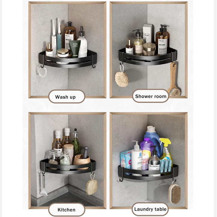 Duschablage Ohne Bohren, Badezimmer Regal mit Haken und Seifenständer,Duschregal Ecke für Badezimmer