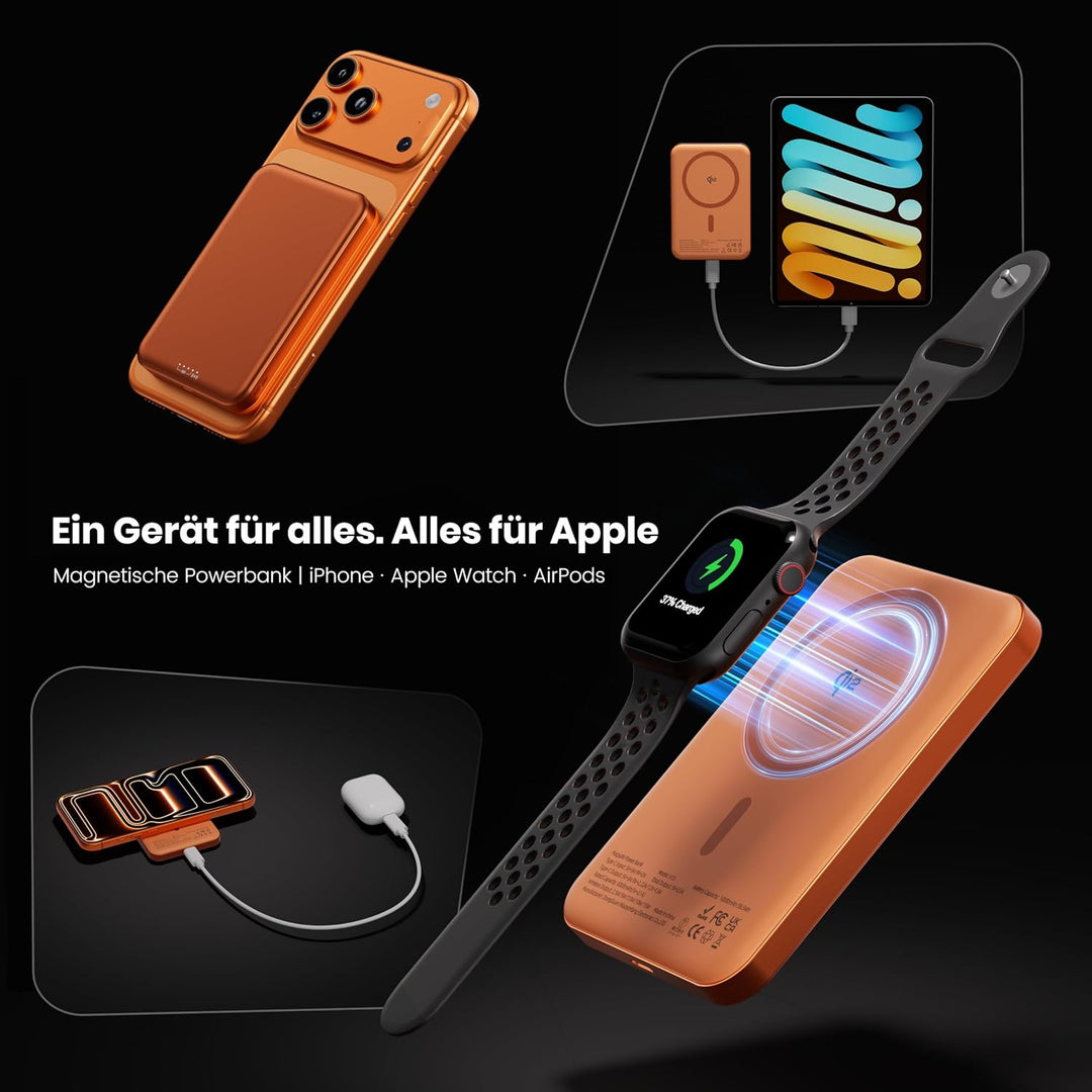 Magnetische Powerbank 10000 mAh, 14 mm ultradünnes Titan-Design, PD20W, kabelloses tragbares Ladeger