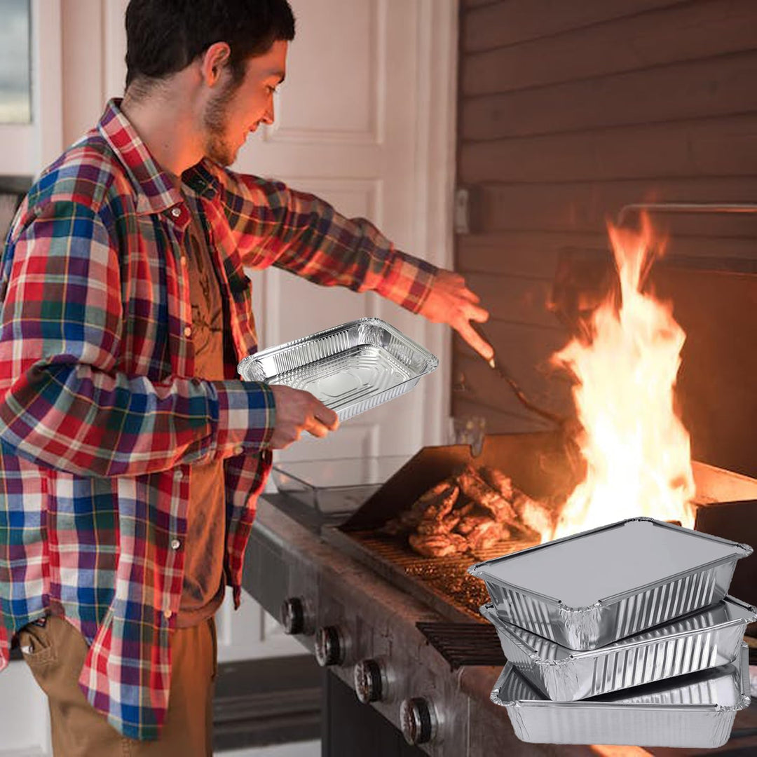 Xinfuquan Alu grillschalen Grossformat,Aluschalen mit deckel,Grill Aluschalen 20Stück-2200ml/Einweg