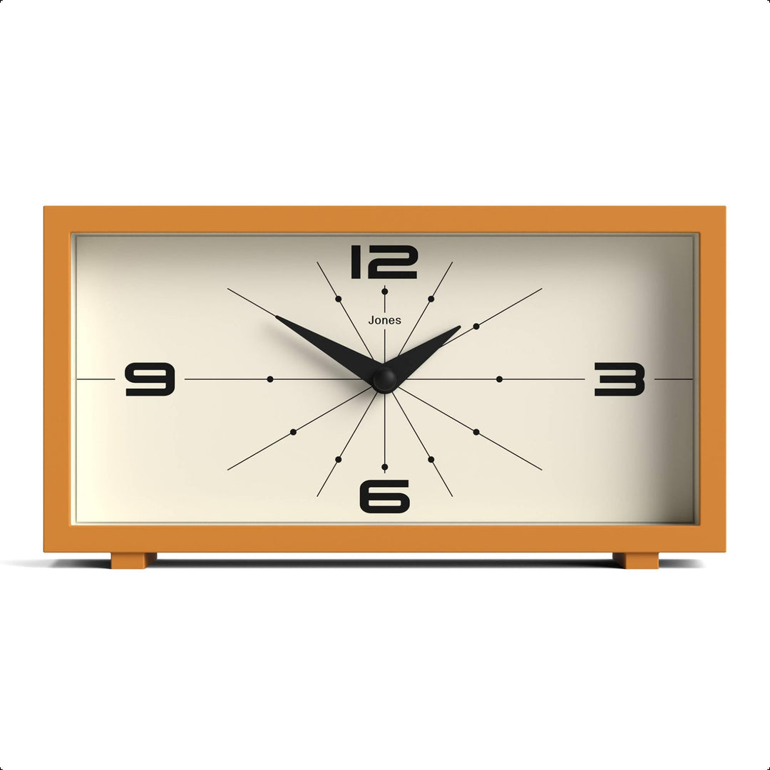 JONES CLOCKS® Odeon schreibtischuhr | Modernes rechteckiges Design | Senfgelb | Stilvoller retrolook