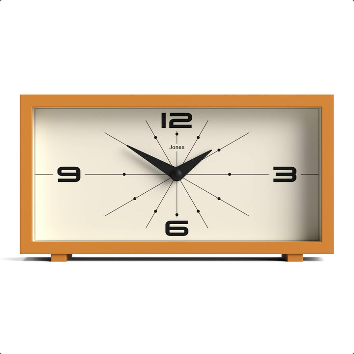 JONES CLOCKS® Odeon schreibtischuhr | Modernes rechteckiges Design | Senfgelb | Stilvoller retrolook
