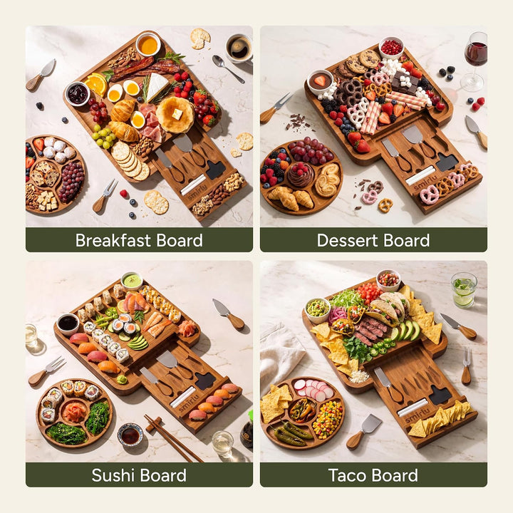 SMIRLY Charcuterie Boards Set – Grosses Bambus-Käsebrett-Set – Hauseinweihungsgeschenke, neues Zuhau