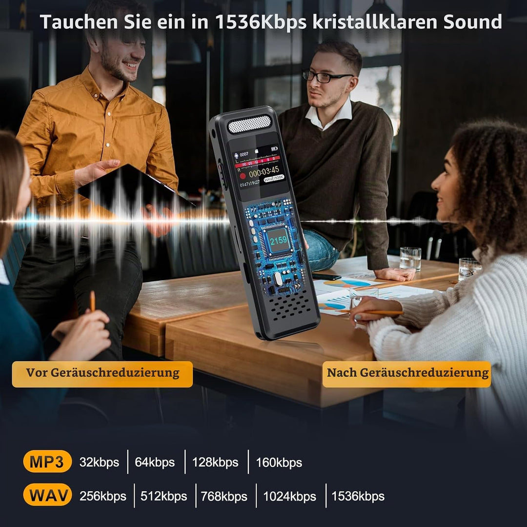 80GB Diktiergerät Digitale mit Spracherkennung, Ponovo Aufnahmegerät 100 Std Kontinuierliche Aufnahm