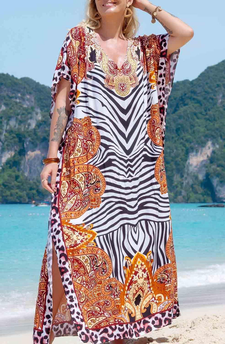 Orshoy Damen Strandkleid Bikini Cover Up V Ausschnitt Kleid Freizeitkleid Sommerkleid Sommer Lang Ma