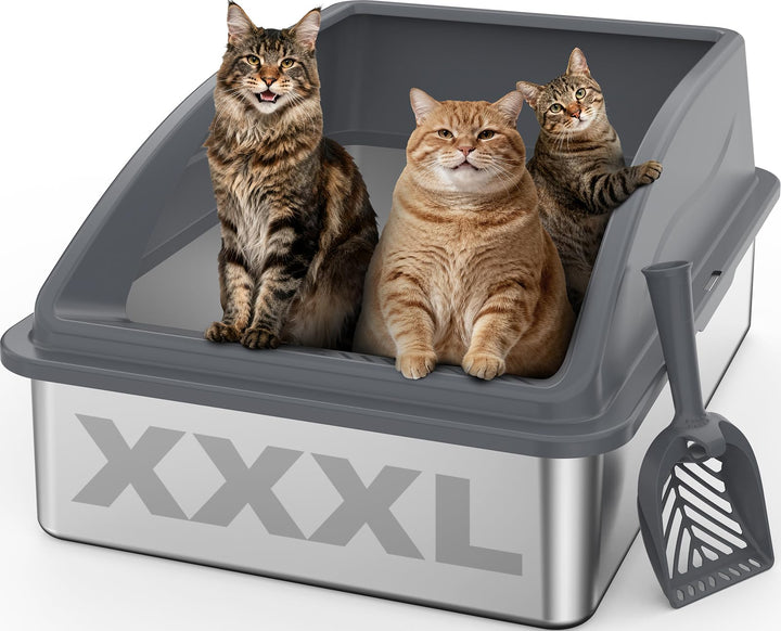 FURTIME Katzenklo Edelstahl XXXL, Katzentoilette Edelstahl 71x51x31 cm, Extra Grosses Katzenklo mit