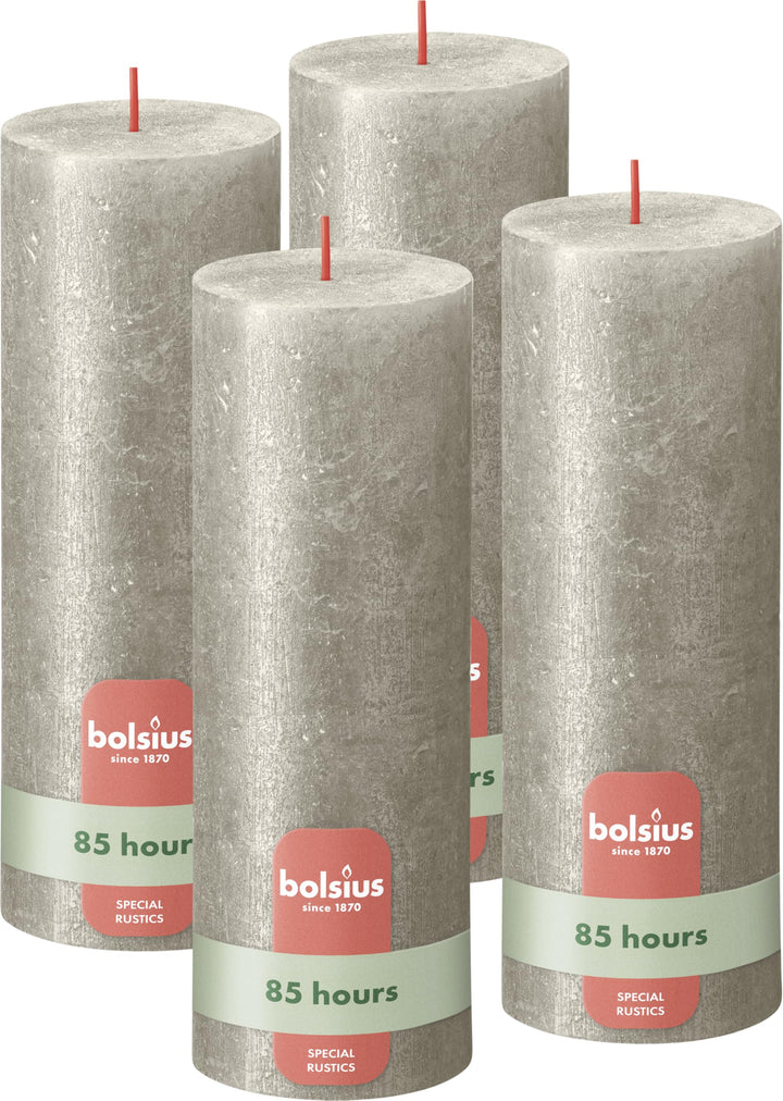 Bolsius Rustik Stumpenkerzen - Shimmer Champagner - Set 4 Stück - Dekorative Haushaltkerzen - Länge