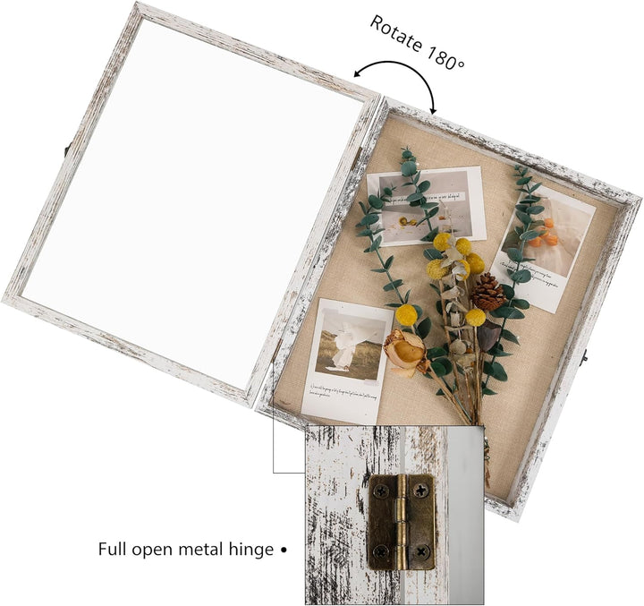 GraduationMall Vitrine mit Rahmen aus Leinen, 33 x 40 cm, Weiss, für Hochzeiten, Erinnerungsstücke,