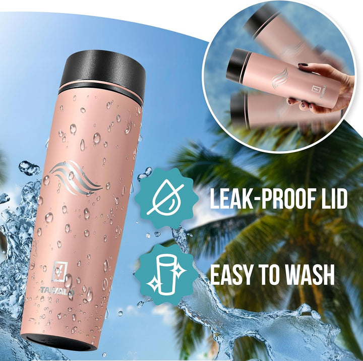Thermobecher 460ml Travel Mug puderrosa Inox Edelstahl, Kaffeebecher/Isolierbecher Pulverbeschichtun