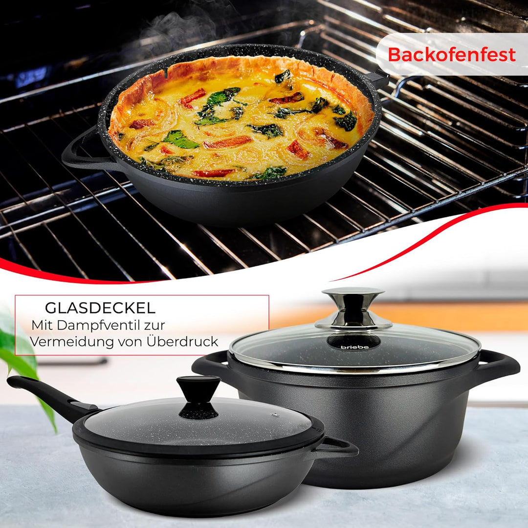 briebe Induktions-Kochgeschirr, 12-teilig, Set mit 4 Töpfen aus Aluminiumguss + 2 Pfannen, Antihaftb
