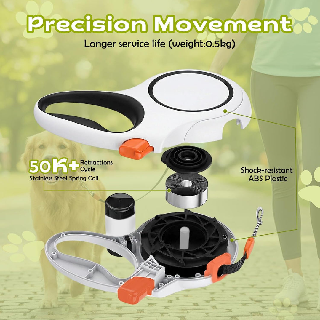 Hundeleine 8m, Robuste Rollleine für Hunde bis 50kg/110lbs, Flexileine mit Bequemen Griff & Kotbeute