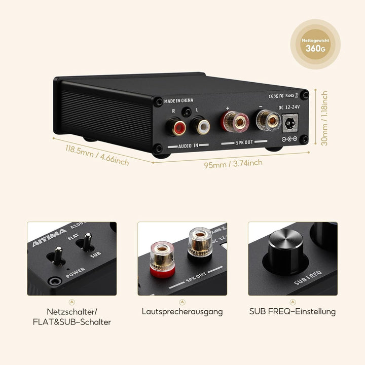 AIYIMA A1001Mono-Subwoofer-Verstärker 100W Klasse D HiFi Digital Power Audio-Verstärker AMP 100W Hei