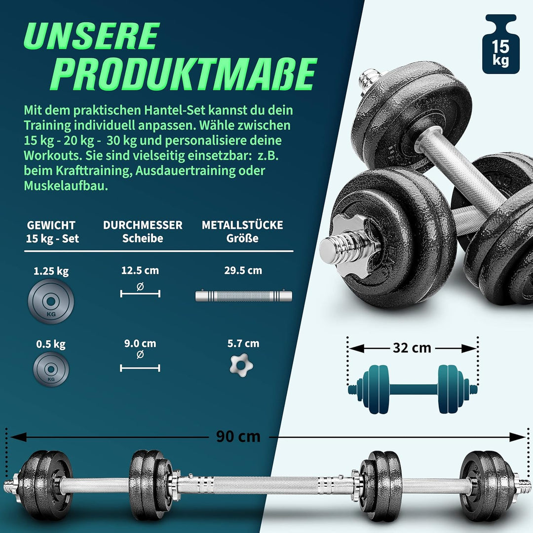 RE:SPORT 2 in 1 Hanteln Set 15-60kg | Hantelset Gusseisen verstellbar | Kurzhantel &amp; Langhantel | St