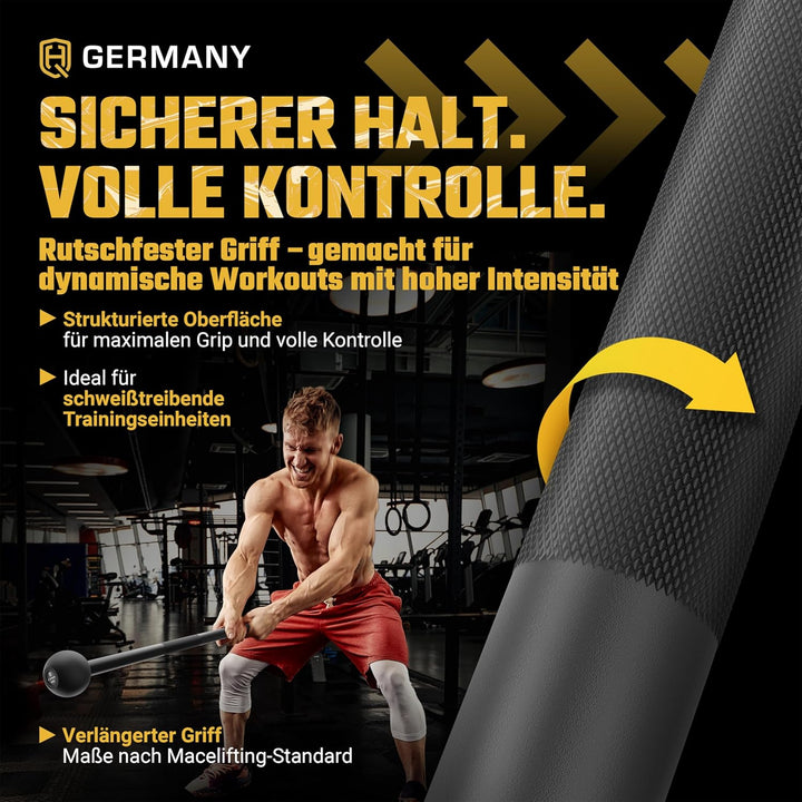 HQ Germany® Macebell [2-10kg] - 100% Stahl, ±200g Gewichtstoleranz - Pulverbeschichtete Mace Bell, G