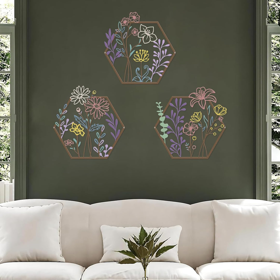 ESTART 3 Stück Metall-Blumen-Wanddekoration, minimalistische Blumenwanddekoration, abstrakte Linie,