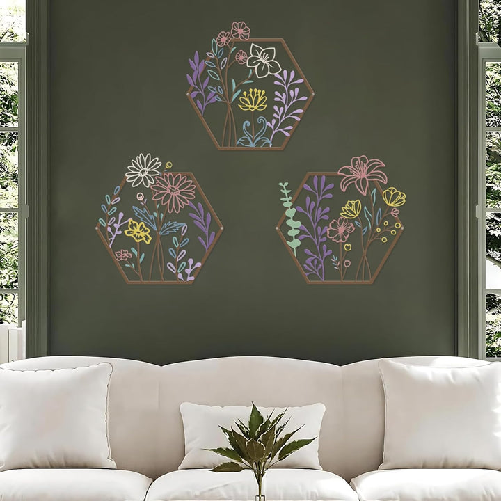 ESTART 3 Stück Metall-Blumen-Wanddekoration, minimalistische Blumenwanddekoration, abstrakte Linie,