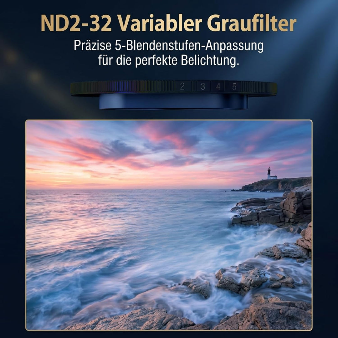 Snap-On Verstellbarer ND-Filter VND2-32 für iPhone 17 Pro & Pro Max, 11,2g Ultraleichter Kamera Grau