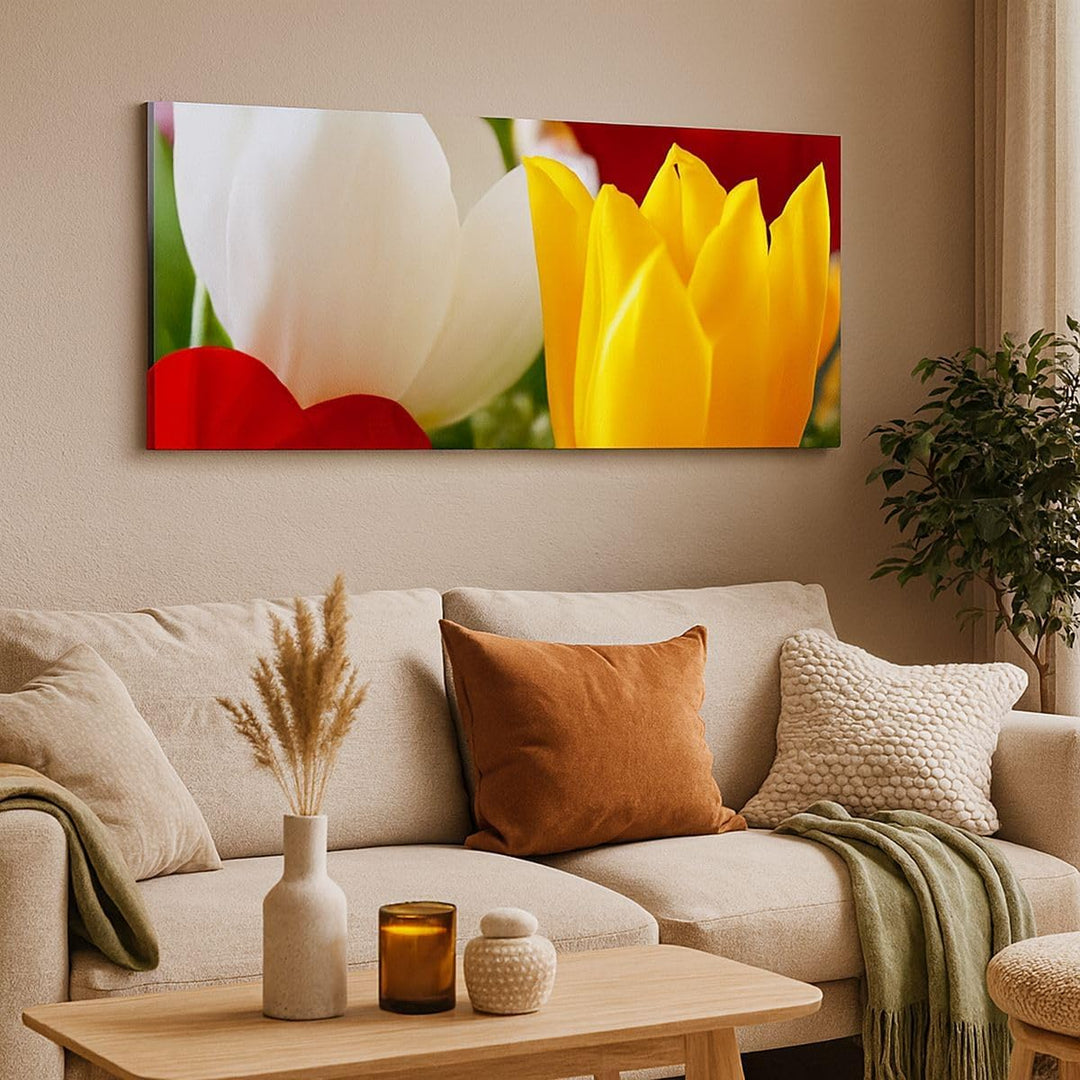 Wandbilder Dekoration Wohnzimmer Tulpen Vase Blumenstrauss Panorama Bilder auf Leinwand 120x50cm Lei