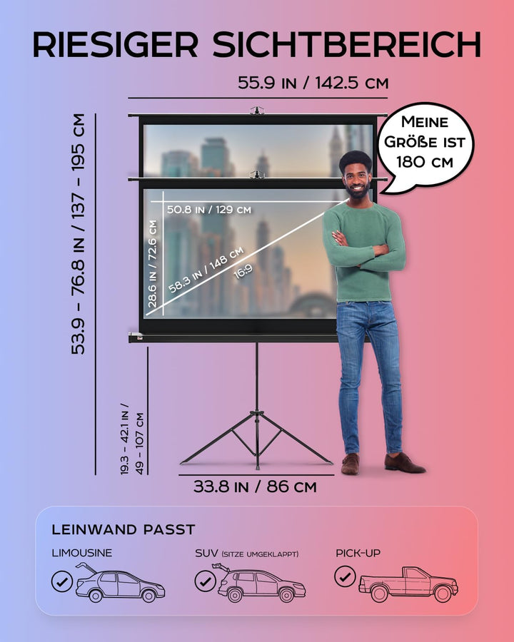 Beamer Leinwand mit Stativ 60 zoll – Projektor Leinwand für Indoor und Outdoor für Film und Büropräs
