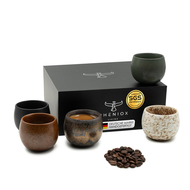 Pheniox Espressotassen Set Timeout Mini | 5 x 50 ml - hochwertige Tassen aus Steingut | Espresso Tas