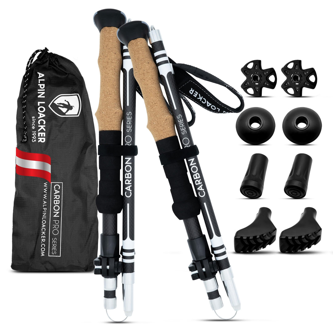 Alpin Loacker Wanderstöcke faltbar Carbon oder Aluminium mit Korkgriff I Nordic Walking Stöcke Damen