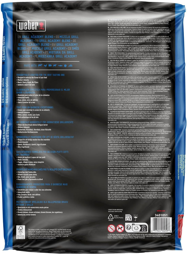Weber Holzpellets - Grillacademy Blend (8kg), perfekt zum Räuchern von Gemüse, Fisch und Allen Fleis