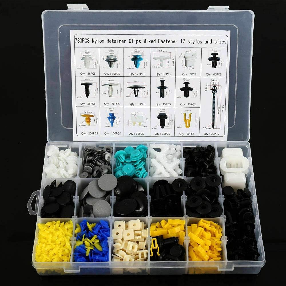 Riloer New 730Pcs Kunststoff Auto Clips Befestigungselemente Stossstange Niethalter Niet Kit