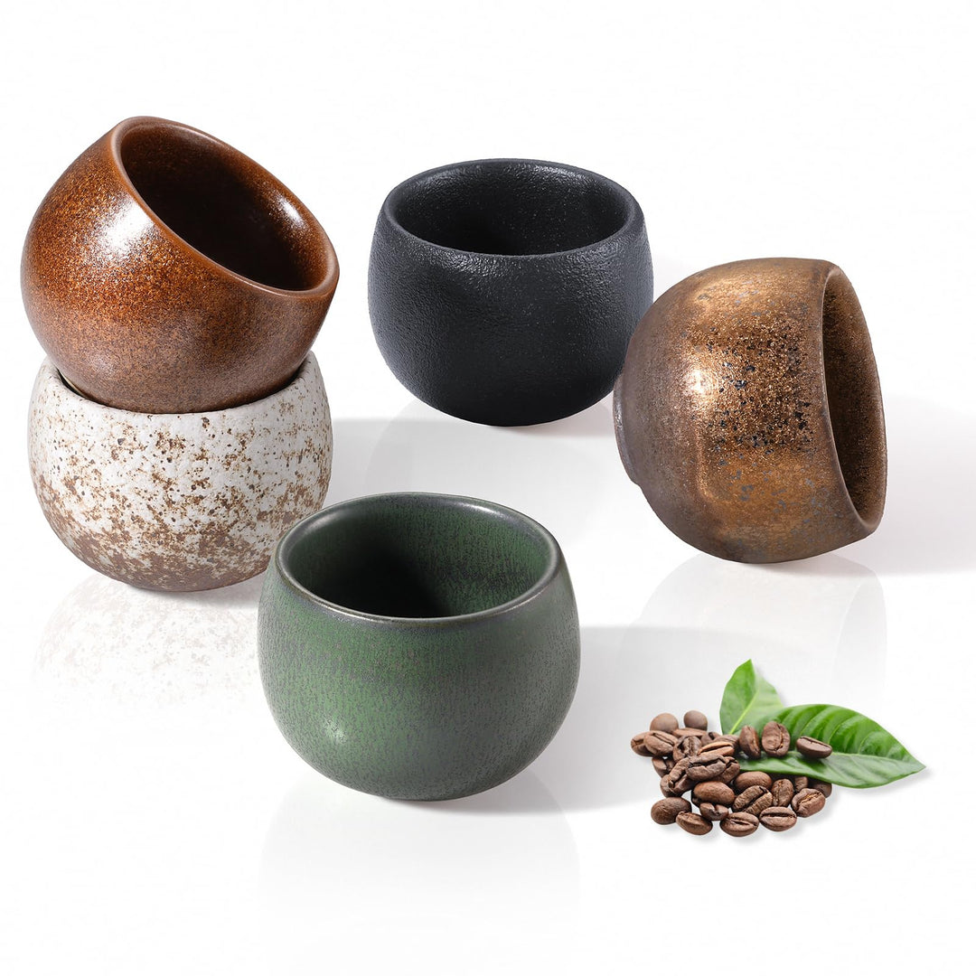 ecooe Espressotassen Dickwandig aus Steingut 5er Set 50ml, Handgefertigt Porzellan Kaffeetassen, Ker