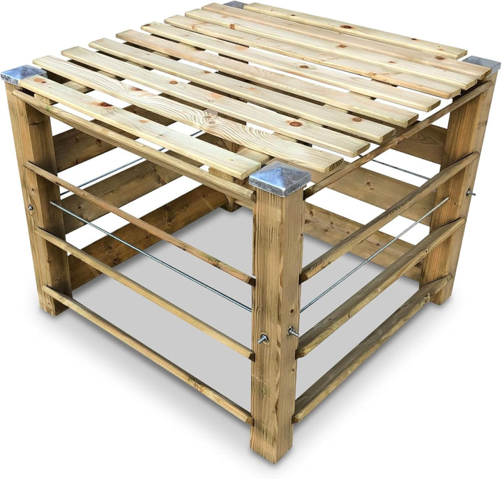 ECO Komposter Brettkomposter aus Holz mit Deckel und Kappen 100x100x80 cm - ca. 650 L