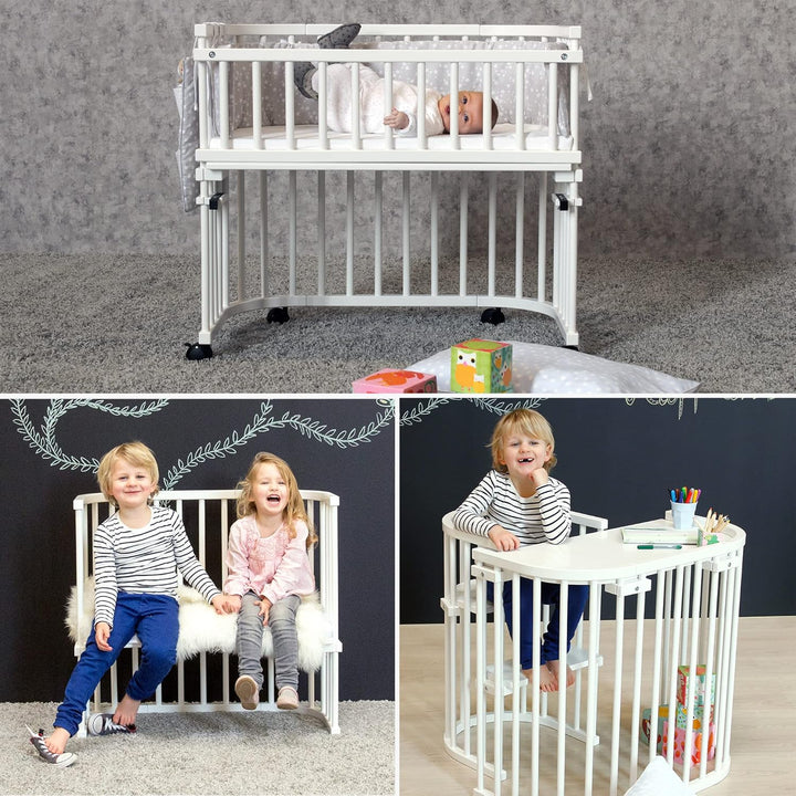 babybay Maxi Comfort Plus Beistellbett, weiss lackiert mit Matratze Classic Cotton Soft Weiss Lackie