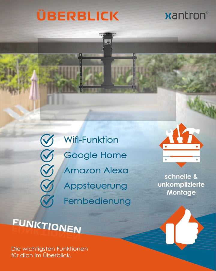 Xantron® DEHA-600E-Roto TV Deckenhalterung Elektrisch Klappbar Neigbar & Drehbar / 32-75 Zoll [Sprac
