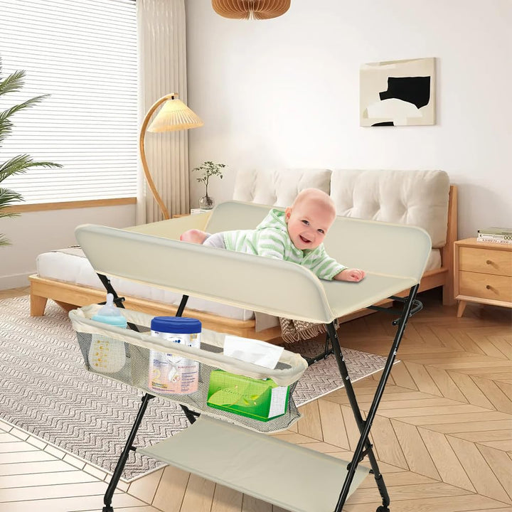 Baby Wickelkombi,klappbare Wickelkommode, mobiler Wickeltisch mit Wickelauflage, Giraffen-Muster, Ge