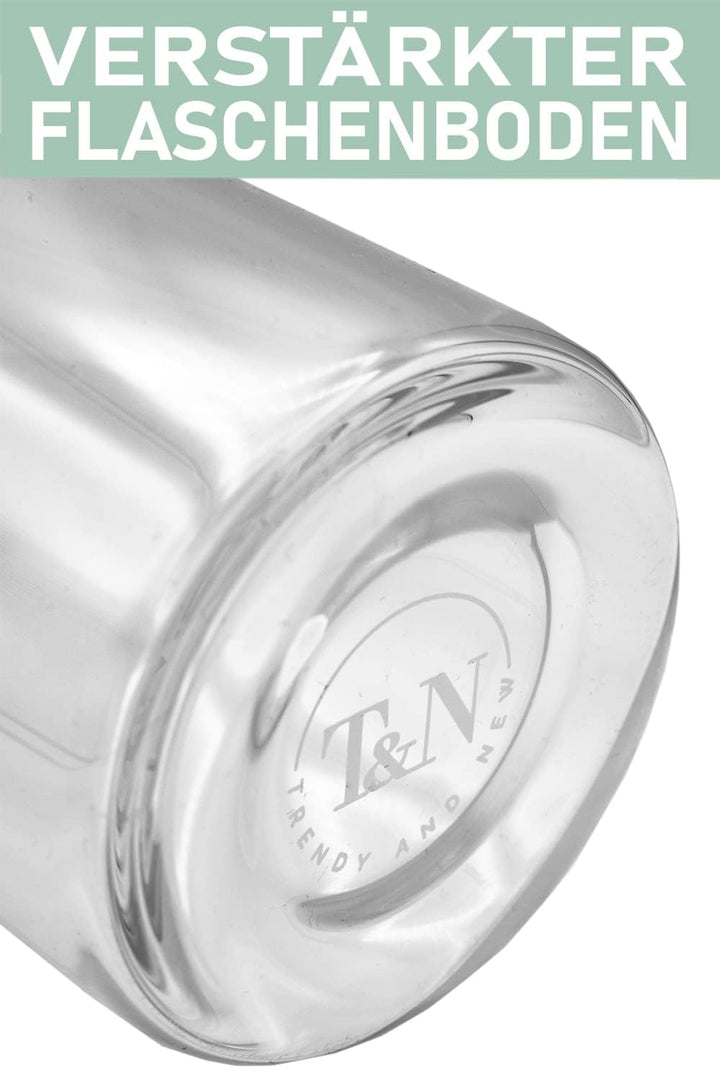 T&amp;N Glasflasche 1 Liter / 750ml / 500ml – Trinkflasche Glas 1l mit Neoprenhülle – Wasserflasche Ausl