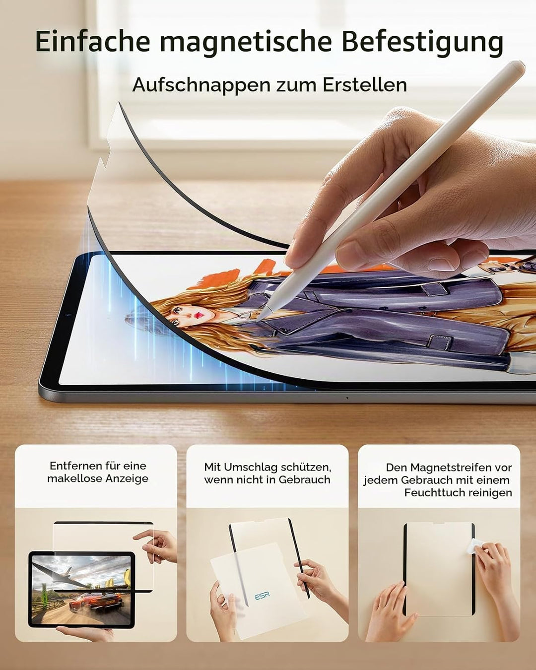 ESR Paper-Feel Magnet Schutzfolie Kompatibel mit iPad Pro 12.9 (2022/2021/2020/2018), Papiergefühlte