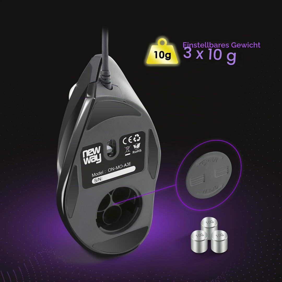 NEWWAY – Vertikale und Ergonomische Maus A3E - 3200 DPI - USB-Kabel - Verstellbares Gewicht Kabelgeb
