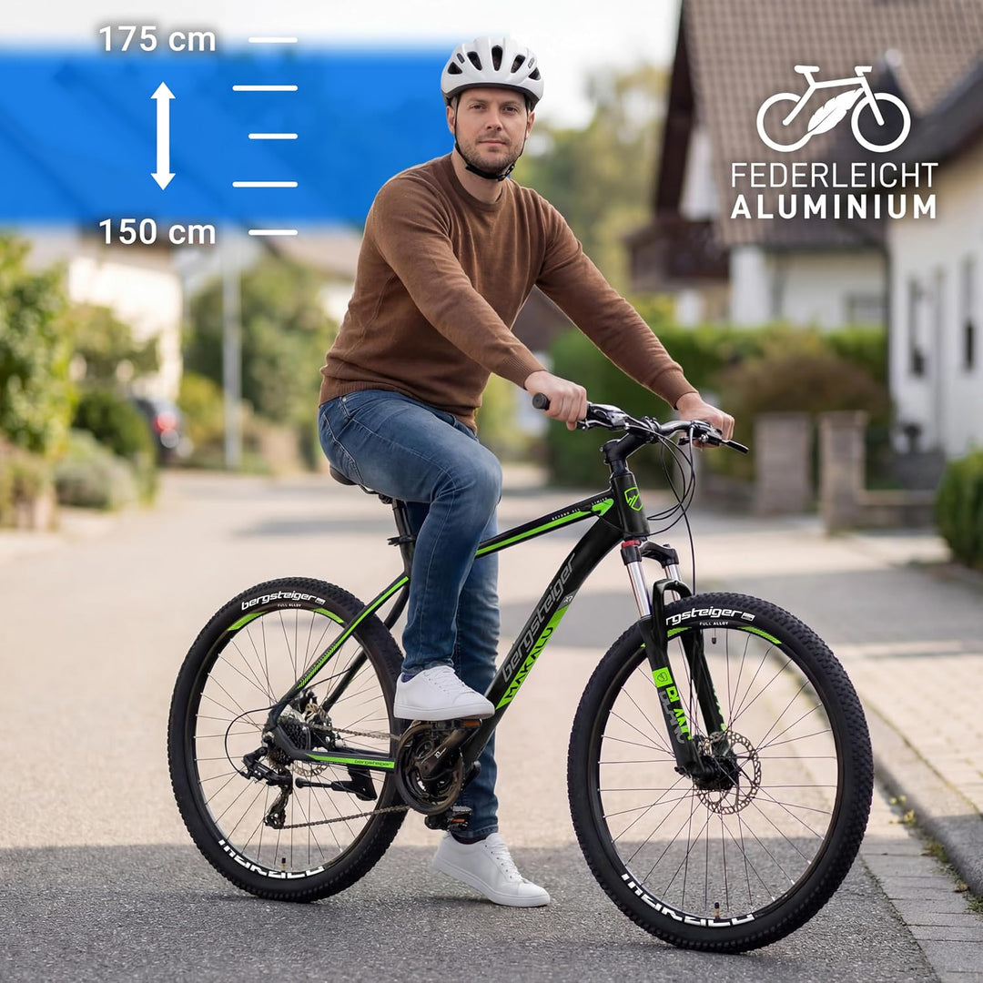 Bergsteiger Makalu 26 Zoll Mountainbike Aluminium, geeignet ab 150 cm, Scheibenbremse, Shimano 21 Ga