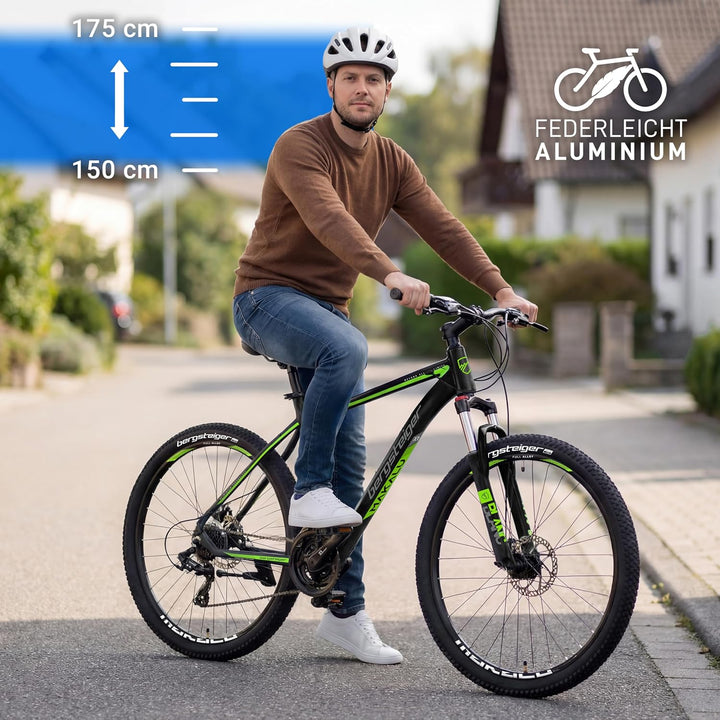 Bergsteiger Makalu 26 Zoll Mountainbike Aluminium, geeignet ab 150 cm, Scheibenbremse, Shimano 21 Ga