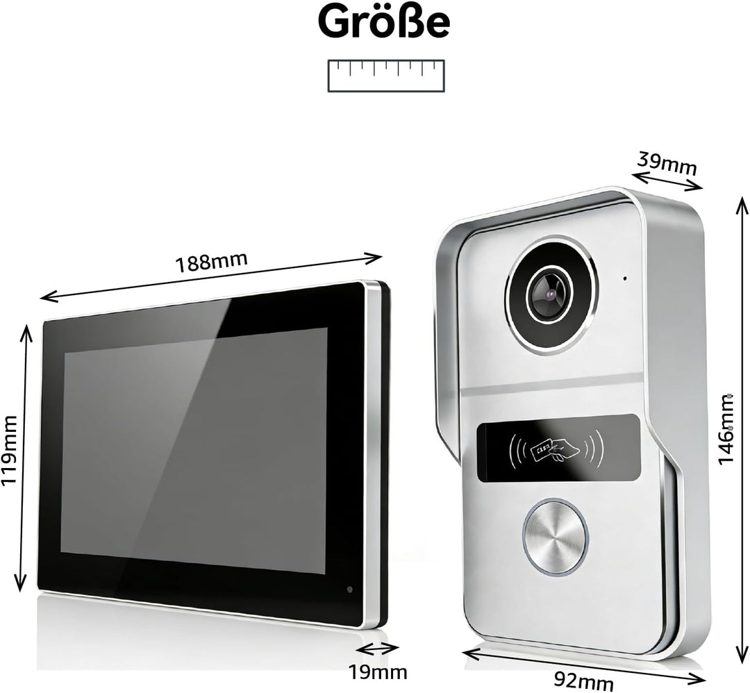 Video Türklingel mit Kamera, 2-Draht, Türsprechanlage mit 7" Farb-Touchscreen, Entsperren und Zwei-W